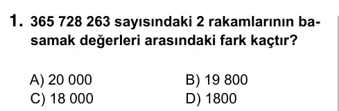 5. Sınıf Matematik 2015 İOKBS Bursluluk Sınavı 1. Soru görseli