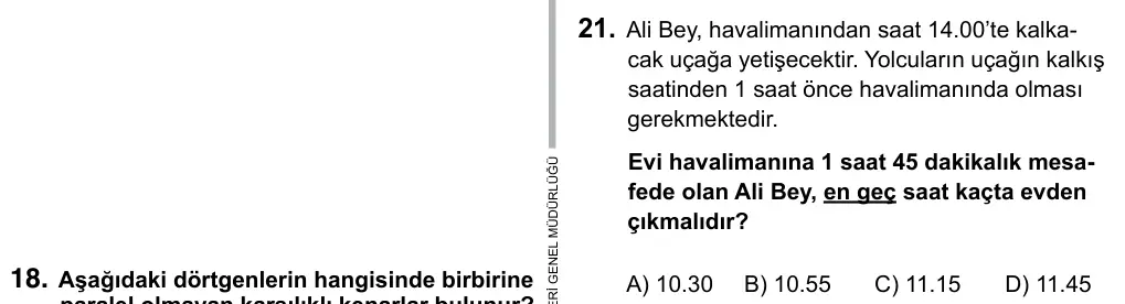 5. Sınıf Matematik 2015 İOKBS Bursluluk Sınavı 21. Soru görseli