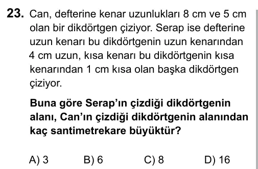 5. Sınıf Matematik 2015 İOKBS Bursluluk Sınavı 23. Soru görseli