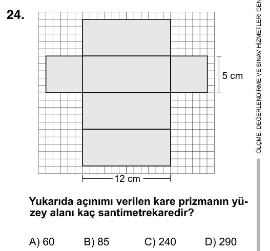 5. Sınıf Matematik 2015 İOKBS Bursluluk Sınavı 24. Soru görseli