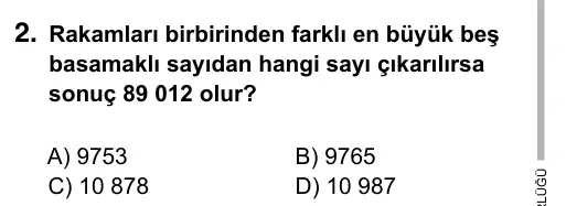 5. Sınıf Matematik 2015 İOKBS Bursluluk Sınavı 2. Soru görseli