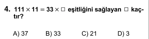 5. Sınıf Matematik 2015 İOKBS Bursluluk Sınavı 4. Soru görseli
