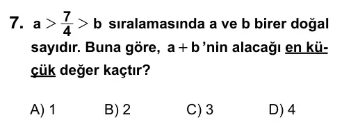 5. Sınıf Matematik 2015 İOKBS Bursluluk Sınavı 7. Soru görseli