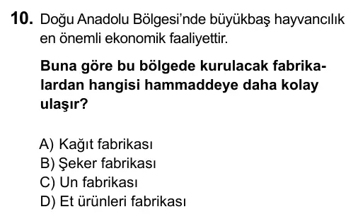 5. Sınıf Sosyal Bilgiler 2015 İOKBS Bursluluk Sınavı 10. Soru görseli