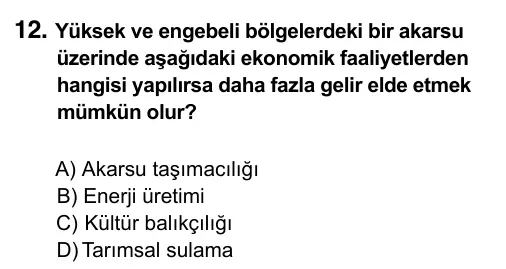 5. Sınıf Sosyal Bilgiler 2015 İOKBS Bursluluk Sınavı 12. Soru görseli