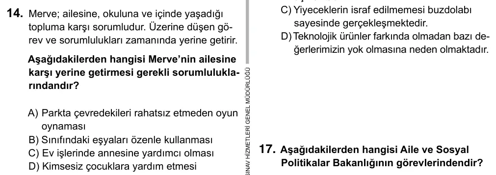 5. Sınıf Sosyal Bilgiler 2015 İOKBS Bursluluk Sınavı 14. Soru görseli