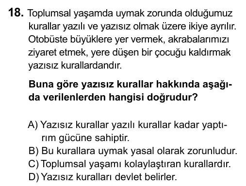 5. Sınıf Sosyal Bilgiler 2015 İOKBS Bursluluk Sınavı 18. Soru görseli