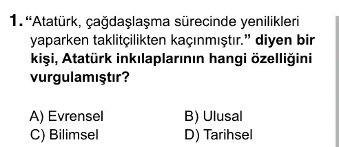 5. Sınıf Sosyal Bilgiler 2015 İOKBS Bursluluk Sınavı 1. Soru görseli