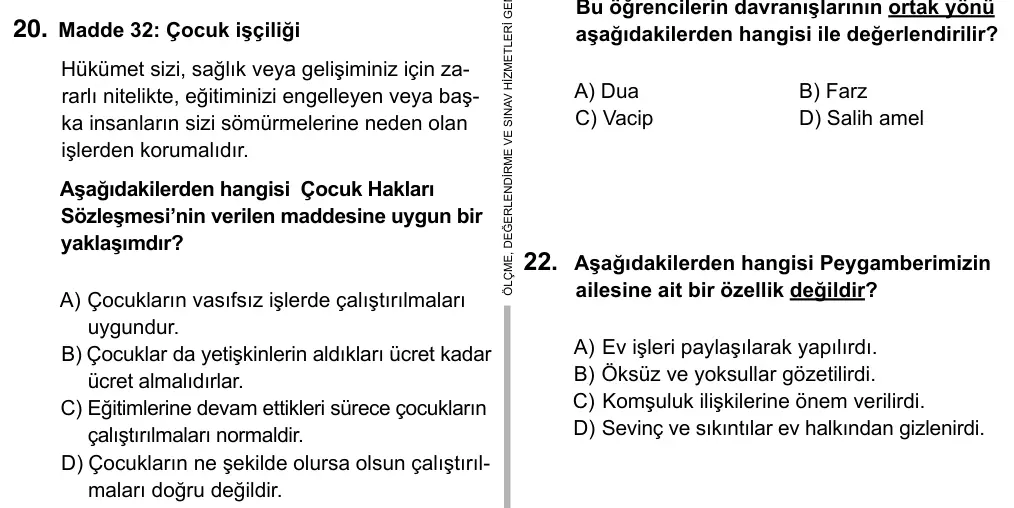 5. Sınıf Sosyal Bilgiler 2015 İOKBS Bursluluk Sınavı 20. Soru görseli (1/2)