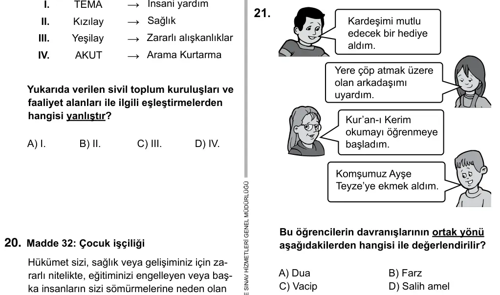 5. Sınıf Sosyal Bilgiler 2015 İOKBS Bursluluk Sınavı 21. Soru görseli