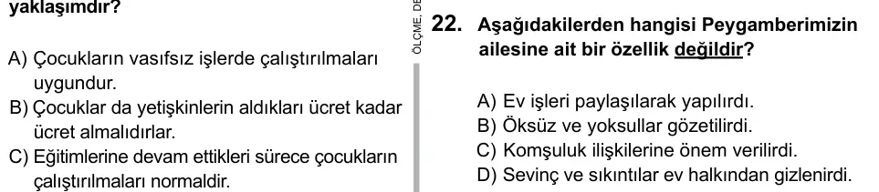 5. Sınıf Sosyal Bilgiler 2015 İOKBS Bursluluk Sınavı 22. Soru görseli