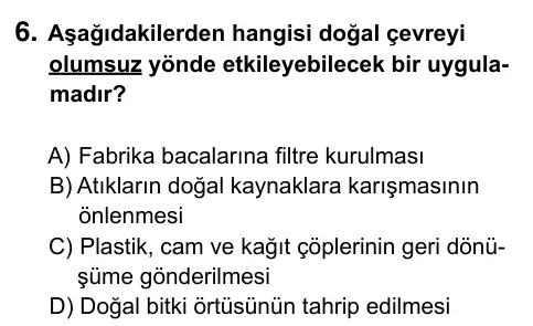 5. Sınıf Sosyal Bilgiler 2015 İOKBS Bursluluk Sınavı 6. Soru görseli