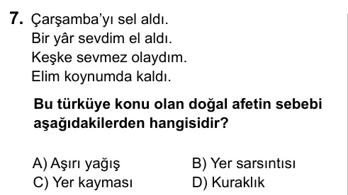 5. Sınıf Sosyal Bilgiler 2015 İOKBS Bursluluk Sınavı 7. Soru görseli