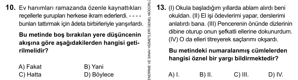 5. Sınıf Türkçe 2015 İOKBS Bursluluk Sınavı 10. Soru görseli