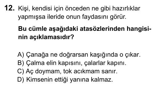 5. Sınıf Türkçe 2015 İOKBS Bursluluk Sınavı 12. Soru görseli