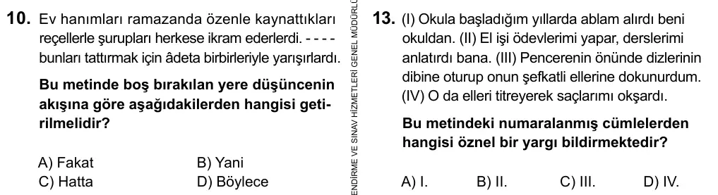 5. Sınıf Türkçe 2015 İOKBS Bursluluk Sınavı 13. Soru görseli