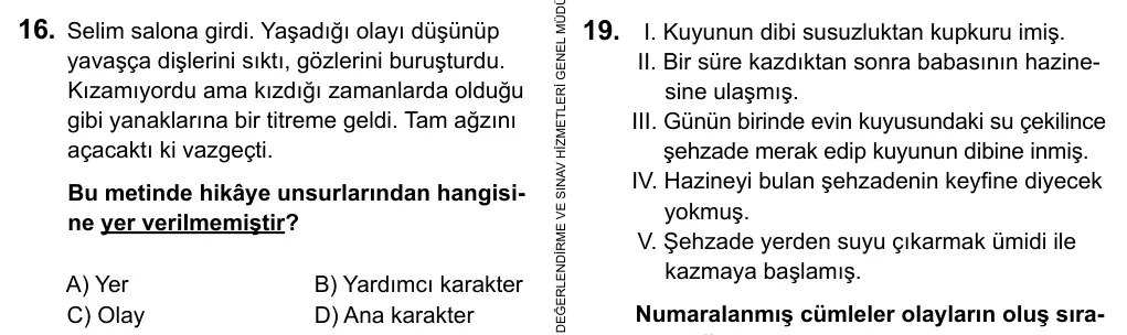 5. Sınıf Türkçe 2015 İOKBS Bursluluk Sınavı 16. Soru görseli