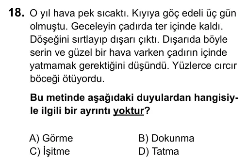 5. Sınıf Türkçe 2015 İOKBS Bursluluk Sınavı 18. Soru görseli
