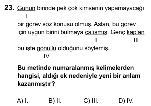 5. Sınıf Türkçe 2015 İOKBS Bursluluk Sınavı 23. Soru görseli