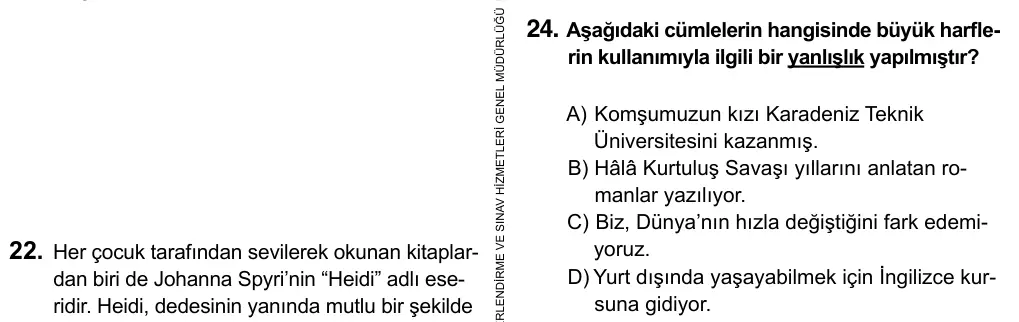 5. Sınıf Türkçe 2015 İOKBS Bursluluk Sınavı 24. Soru görseli