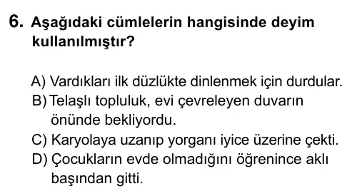 5. Sınıf Türkçe 2015 İOKBS Bursluluk Sınavı 6. Soru görseli