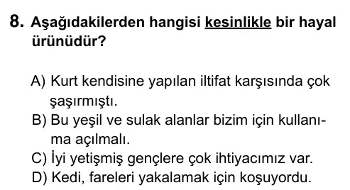 5. Sınıf Türkçe 2015 İOKBS Bursluluk Sınavı 8. Soru görseli