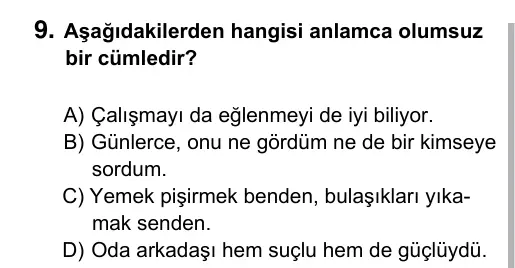 5. Sınıf Türkçe 2015 İOKBS Bursluluk Sınavı 9. Soru görseli