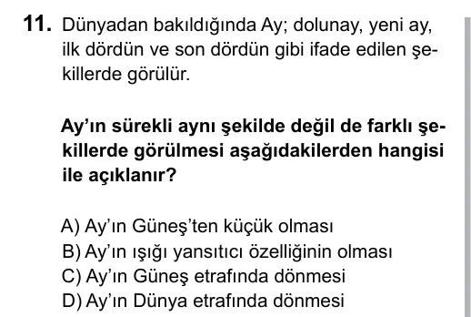 6. Sınıf Fen Bilimleri 2015 İOKBS Bursluluk Sınavı 11. Soru görseli