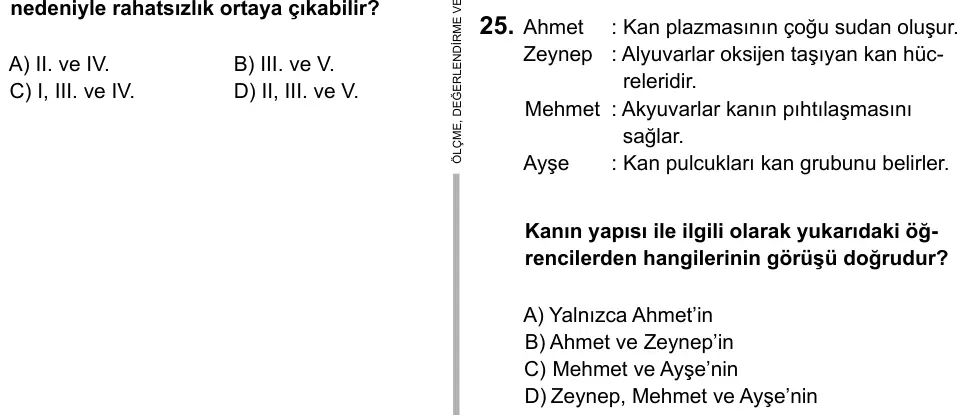 6. Sınıf Fen Bilimleri 2015 İOKBS Bursluluk Sınavı 25. Soru görseli