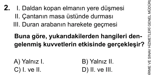 6. Sınıf Fen Bilimleri 2015 İOKBS Bursluluk Sınavı 2. Soru görseli