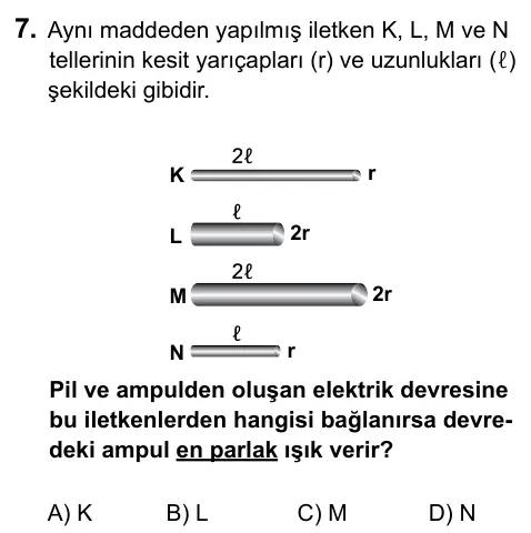 6. Sınıf Fen Bilimleri 2015 İOKBS Bursluluk Sınavı 7. Soru görseli