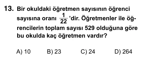 6. Sınıf Matematik 2015 İOKBS Bursluluk Sınavı 13. Soru görseli