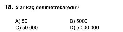 6. Sınıf Matematik 2015 İOKBS Bursluluk Sınavı 18. Soru görseli