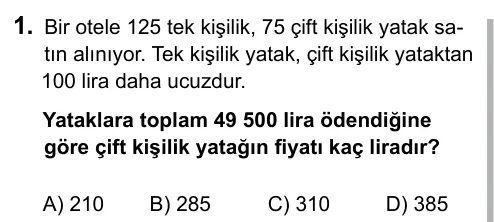 6. Sınıf Matematik 2015 İOKBS Bursluluk Sınavı 1. Soru görseli