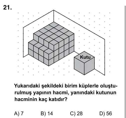 6. Sınıf Matematik 2015 İOKBS Bursluluk Sınavı 21. Soru görseli