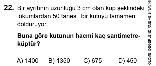 6. Sınıf Matematik 2015 İOKBS Bursluluk Sınavı 22. Soru görseli