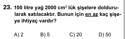 6. Sınıf Matematik 2015 İOKBS Bursluluk Sınavı 23. Soru görseli