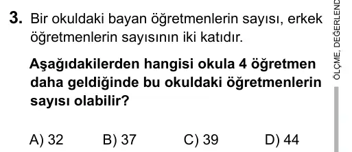 6. Sınıf Matematik 2015 İOKBS Bursluluk Sınavı 3. Soru görseli