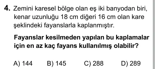 6. Sınıf Matematik 2015 İOKBS Bursluluk Sınavı 4. Soru görseli