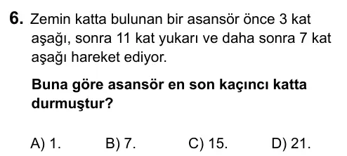 6. Sınıf Matematik 2015 İOKBS Bursluluk Sınavı 6. Soru görseli