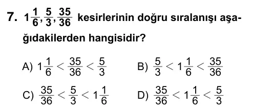 6. Sınıf Matematik 2015 İOKBS Bursluluk Sınavı 7. Soru görseli