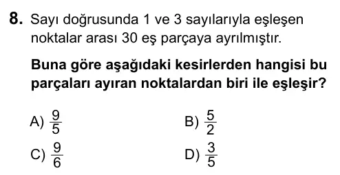 6. Sınıf Matematik 2015 İOKBS Bursluluk Sınavı 8. Soru görseli