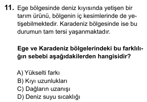 6. Sınıf Sosyal Bilgiler 2015 İOKBS Bursluluk Sınavı 11. Soru görseli