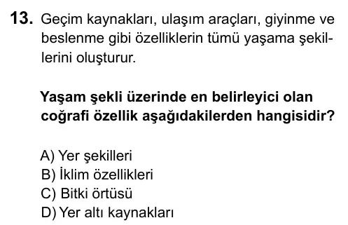 6. Sınıf Sosyal Bilgiler 2015 İOKBS Bursluluk Sınavı 13. Soru görseli
