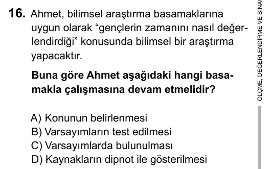 6. Sınıf Sosyal Bilgiler 2015 İOKBS Bursluluk Sınavı 16. Soru görseli