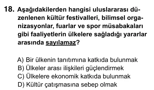6. Sınıf Sosyal Bilgiler 2015 İOKBS Bursluluk Sınavı 18. Soru görseli