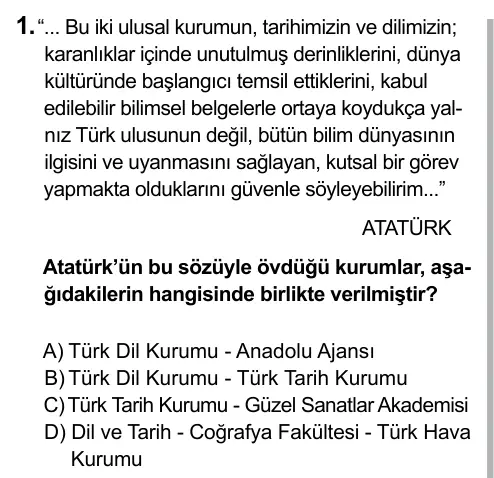 6. Sınıf Sosyal Bilgiler 2015 İOKBS Bursluluk Sınavı 1. Soru görseli