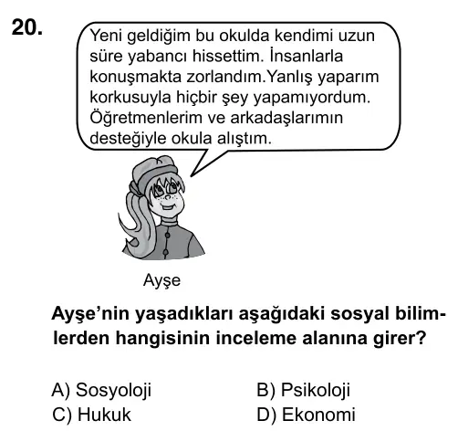 6. Sınıf Sosyal Bilgiler 2015 İOKBS Bursluluk Sınavı 20. Soru görseli (1/2)
