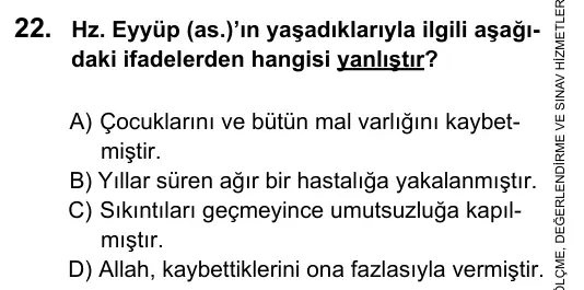 6. Sınıf Sosyal Bilgiler 2015 İOKBS Bursluluk Sınavı 22. Soru görseli
