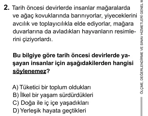 6. Sınıf Sosyal Bilgiler 2015 İOKBS Bursluluk Sınavı 2. Soru görseli